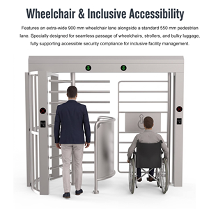 Tourniquet pleine hauteur en acier inoxydable avec lecteur RFID et déverrouillage d'urgence pour portique d'accès fauteuils roulants, idéal pour les communautés résidentielles et les bâtiments gouvernementaux - Product Image 2