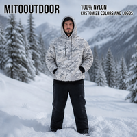 MITO Woobie 100% Nylon Quilted Puffer Hoodie Snow White Camo Insulated Pullover OEM ODM Fabricant de vêtements d'extérieur