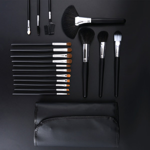 18pcs Synthetic Pony Hair Makeup Brush Set Wood Handle Copper Ferrule Flat Fan Face Eye Powder Eyeshadow Cosmetic Brushes Black - Product Image 2