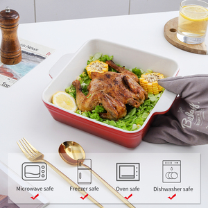 Plat de cuisson carré en céramique avec poignée Ustensiles de cuisine écologiques pour nouilles <span class=keywords><strong>au</strong></span> <span class=keywords><strong>fromage</strong></span> et cuisson - Product Image 6