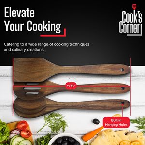Cuchara ranurada de madera de 3 piezas, cuchara sólida y espátula en juego de utensilios de cocina antiadherentes seguros de Acacia sostenible - Product Image 6