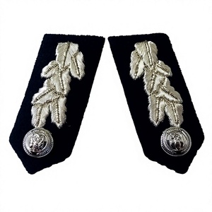 Arab Emirates Embroidered Bullion Gorget <b>Collar</b> Tabs with Silver Leaf Detail UAE Buttons Eco-friendly Handmade - Product Image 1