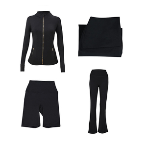 Conjunto Deportivo de 4 Piezas con Logotipo Personalizado: Chaqueta de Yoga, Leggings, Pantalones de Campana para Correr y Fitness, de Secado Rápido, Transpirables, con Cierre Dorado - Product Image 1