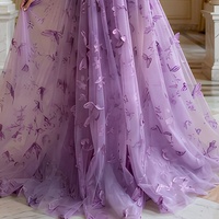 Robe de soirée florale 3D papillon en gros, épaules dénudées, coupe trapèze, mi-mollet, pour mariage et fête, directement de l'usine