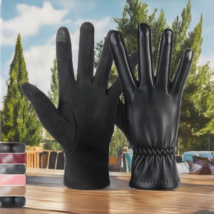 Gants d'hiver chauds en PU, unis, pour l'extérieur, la conduite, coupe-vent, isothermes, flexibles, compatibles écran tactile, respirants, longueur opéra - Product Image 2