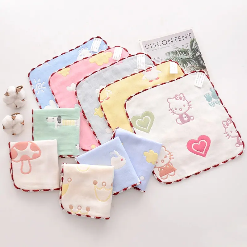 China Manufacture Superior Quality mutil Layer Gauze Square Scarf kids Cartoon Baby Saliva Towel Handkerchief