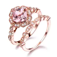 חם 925 טבעת כסף סט נשי Morganite אירוסין נישואים כלה בציר לערום טבעות לתכשיטי נשים