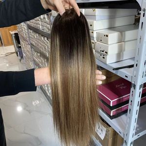 Cabello humano 5,5*6,5 Mono encaje Topper Ombre Color con resaltado Mono encaje suizo fino Mono encaje frontal tupé mujeres - Product Image 5