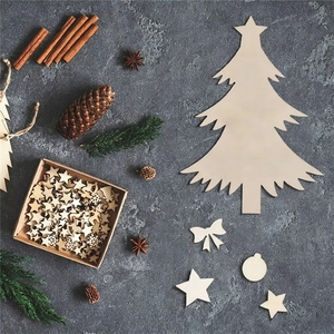 Tailai - Adornos Navideños de <span class=keywords><strong>Madera</strong></span> Contrachapada para Escritorio, 3 Piezas, con Base Desmontable, Diseño Art <span class=keywords><strong>Deco</strong></span> con Patrón de Plantas, <span class=keywords><strong>Madera</strong></span> Natural - Product Image 6
