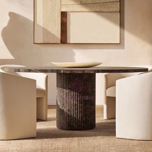 सुरुचिपूर्ण नेरो मार्किना संगमरमर की शीर्ष डाइनिंग टेबल और परिष्कृत डाइनिंग रूम के लिए ट्रेवेरिन बेस - Product Image 1