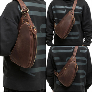 Dujiang Men's Chest <b>Bag</b> Genuine Leather Large Capacity Crazy Horse Brown Business Travel Shoulder Crossbody <b>Bag</b> - Product Image 2