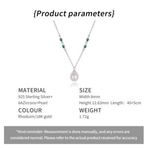 Kalung Liontin Mutiara Kerang Zirkon Hijau Berlapis Emas Perak S925 Perhiasan Wanita Temperamen - Product Image 6