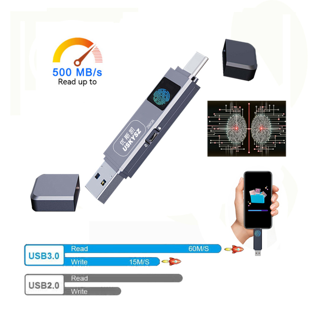 Fingerprint Encryption Usb 16GB 32GB 64GB 128GB 256GB 512GB 1TB  2TB USB3.0 Usb Flash Drive