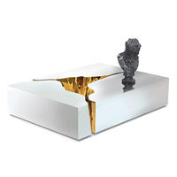 Table basse carrée en acier inoxydable avec incrustation d'or craquelé, finition brillante, style moderne, pour décoration intérieure haut de gamme