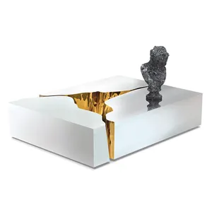 Mesa de centro quadrada de aço inoxidável luxuosa para pintura de metal, luz italiana, sala de estar, casa