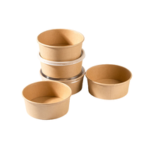 Bol rond en papier kraft brun à vendre chaud avec couvercle en PET pour salade à emporter Rapide et pratique