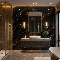 WYRAX Plaque PVC UV Effet Marbre Noir Doré 3,5 mm pour Murs de Salle de Sport et Douche 1220x2440mm, Étanche et Facile à Nettoyer, Revêtement Intérieur