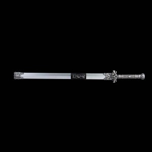 Handmade Vintage Chinese Han <b>Sword</b>, Antique <b>Silver</b> Embossed Fittings, White Patterned Scabbard, Collectible Ornament - Product Image 5