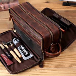 2024 hommes Vintage en cuir véritable fermeture éclair étanche voyage pour et sac cosmétique pour hommes LYG-0006 - Product Image 1