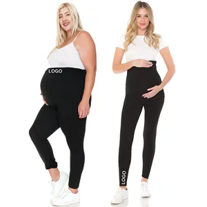 Manufacturer Pregnant Leggings No Pockets Style Custom Logo Breathable Elasticity Tummy Slimming Maternity Clothes Solid