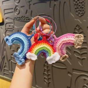 Handmade Crochet Light UV Printed Cartoon Cherry Pendant Kawaii Keychain Plush Portable Charm for Car Decoration