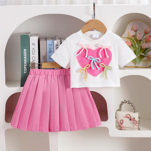 ชุดเซ็ตสองชิ้นสำหรับเด็กผู้หญิง ลายผีเสื้อ โบว์ หัวใจ น่ารัก สไตล์ฤดูใบไม้ร่วง เสื้อคอกลมสีพื้น พร้อมกระโปรงจีบหลายชั้น - Product Image 3