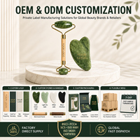 Ensemble de rouleaux de jade en pierre naturelle et Gua Sha, double tête, manche en bois, outil de massage facial pour les rides et les poches des yeux et du corps