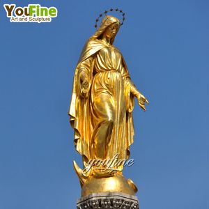 YOUFINE taille personnalisée extérieur grandeur nature catholique religieux Bronze doré Vierge Marie Statue Sculpture - Product Image 1