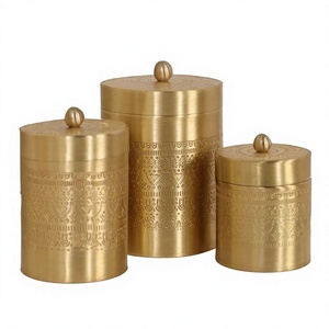 Pure Brass Cylinder <b>Canisters</b> With Airtight Lids Bohemian Design Kitchen Spice Storage <b>Set</b> Handcrafted Metal Containers - Product Image 1