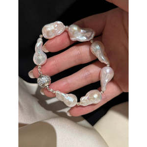Original Design S925 <b>Silver</b> <b>Bracelet</b> with Natural Baroque Pearls Elegant Pearl <b>Bangles</b> - Product Image 1
