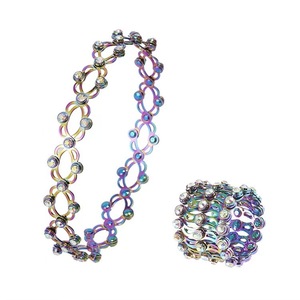 Gold Tone Bracelet Ring Set Adjustable Telescopic Link Jewelry for Party Wedding <b>Gift</b> - Product Image 3
