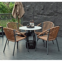 Ensemble table et chaises de salle à manger de luxe moderne pour restaurant maison Table de salle à manger en verre avec plateau en bois et base en aluminium Ensemble de tables à manger rondes