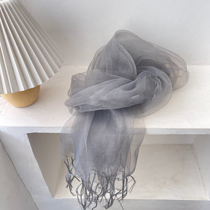 Pañuelo <span class=keywords><strong>de</strong></span> Seda <span class=keywords><strong>de</strong></span> Morera 100% Pura para Mujer, Elegante, <span class=keywords><strong>de</strong></span> Color Sólido, Ligero y Transparente con Borlas - Product Image 4