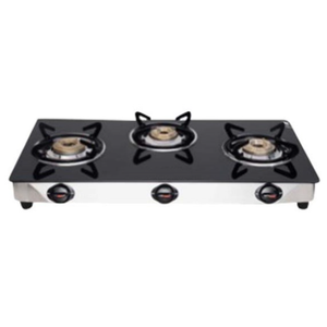 Table de cuisson encastrée en verre - 3 brûleurs, cadre en acier inoxydable avec verre trempé de 6 mm, brûleurs en fonte, boutons en nylon, pieds en caoutchouc robustes - Product Image 1