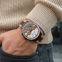 Jam Tangan Pria Mewah Stainless Steel Quartz Chronograph Antik Vintage Kayu Pinus Maple Desain Mehri Tali Kayu 44mm