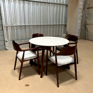 Modern <b>Round</b> <b>Dining</b> <b>Table</b> Marble Look Tabletop Wooden <b>Dining</b> Room Furniture <b>for</b> Home Hotel Restaurant - Product Image 1