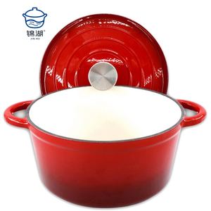 Logo personnalisé commercial rond <span class=keywords><strong>en</strong></span> <span class=keywords><strong>fonte</strong></span> émaillée antiadhésive cuisine cuisson soupe marmite ustensiles de cuisine four hollandais casserole - Product Image 1