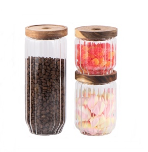 Storage Jar High Borosilicate Glass Food Storage Jar With Stacked Up Acacia Wood Lid GPG186