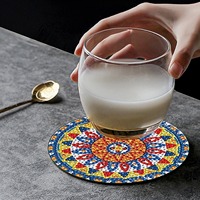 Sous-verres en peinture diamantée, 4 pièces, motif Mandala, dessous de plat de cuisine, décoration de maison en bois, protection de table QQ045