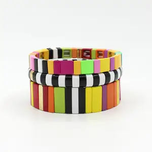 Summer travel hot sale stacking rainbow bracelet stretch tile enamel bracelet paint geometric zinc alloy bracelet set