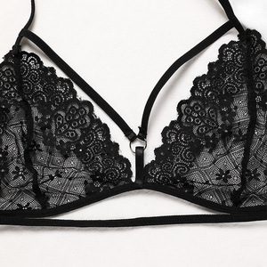 Ensemble de soutien-gorge sans armatures en dentelle style européen et américain, noir, pour femmes, avec string taille basse, grandes tailles - Product Image 3