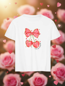 T-shirt stampata a maniche corte per San Valentino da donna, con grazioso fiocco, girocollo, 100% cotone jersey, vestibilità regular primavera estate - Product Image 2