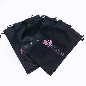 Wholesale Recyclable Custom Logo High Quality Custom Wig Storage Bags Drawstring Black Satin Silk Bag For Hair Bundle Packaging