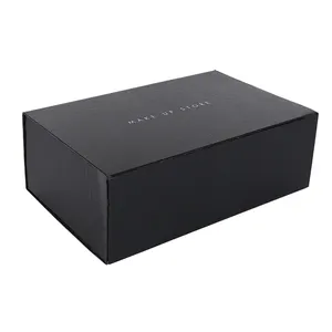 Custom Logo Printing Black Paper Box Save Space Design Folding Magnetic Paper Gift Box Packaging Boxes Shipping Mailer Present
