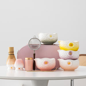 Juego de 8 piezas de cuencos de cerámica hechos a mano con diseño floral para matcha, bandeja y soporte para Chasen, estilo japonés para ceremonia del té <span class=keywords><strong>Bancha</strong></span>, transfronterizo - Product Image 2