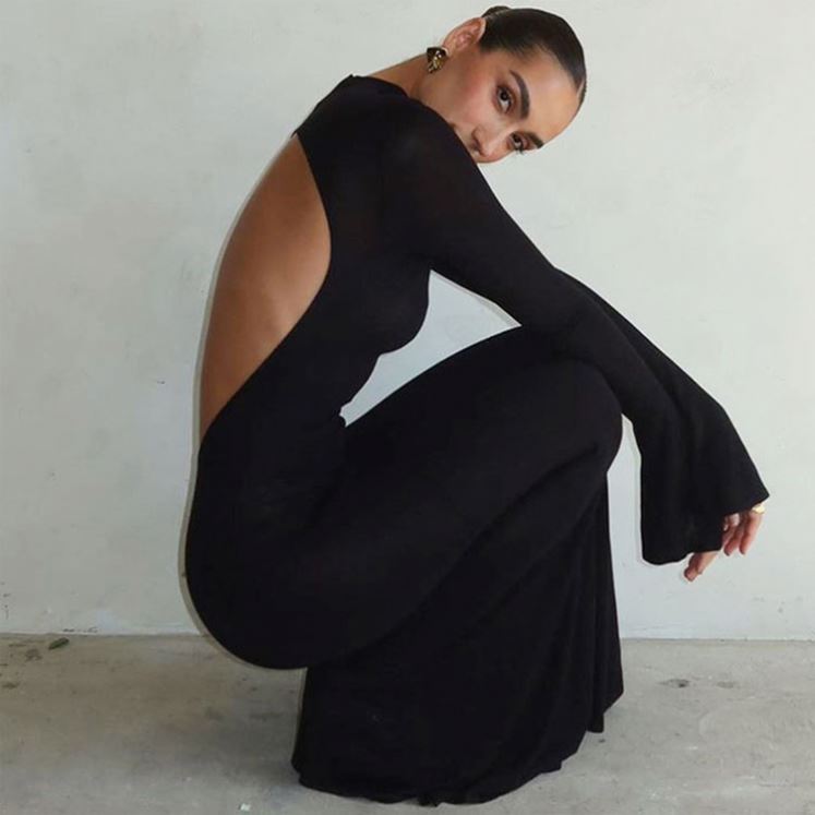 Private Label Fashion Long Sleeve Maxi Dresses Women Custom logo Black Slim Slinky Backless Dress| Alibaba.com Private Label Fashion Long Sleeve Maxi Dresses Women Custom logo Black Slim Slinky Backless Dress| Alibaba.com