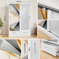 Armoire décorative simple et durable en acier avec portes coulissantes verrouillables et imprimé feuilles colorées pour le rangement domestique