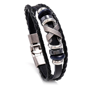 Bracciale da uomo in vera pelle intrecciata a 3 strati con perline, stile punk, con teschio e fibbia - Articolo caldo del momento - Product Image 6