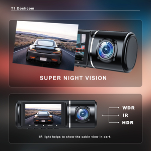 Caméra de tableau de bord avant et arrière de 2.45 pouces à l'intérieur de la caméra de voiture à 3 objectifs pour voitures 1080P + 720P + 480P avec vision nocturne à capteur G - Product Image 2