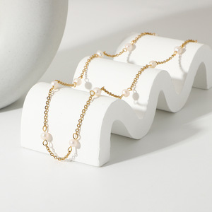 Moda joyería de acero inoxidable collar de perlas 18K chapado en oro Cadena de acero inoxidable perla natural de agua dulce Acero inoxidable <span class=keywords><strong>fe</strong></span> - Product Image 2